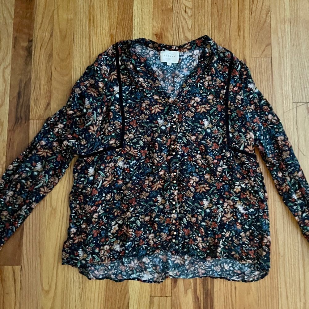 Sezane Floral Button Front Long Sleeve Blouse Size 38 6 Top Shirt